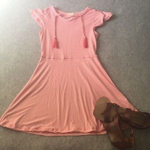 Coral and White Striped Swing Dress